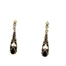 Vintage Sterling Native American Lapis Lazuli Stone Etched Dangle Stud Earrings - £35.61 GBP