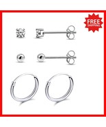 Versatile 3-Piece Sterling Silver Earrings Set with CZ &amp; Hoop Designs - $42.68 CAD