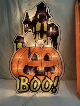 Peanuts Lighted Snoopy Window Decor 15&quot; Tall Halloween Pumpkin Boo W/ Bo... - £30.25 GBP