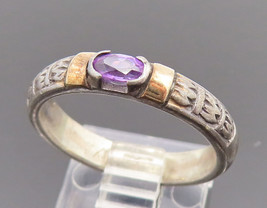 18K GOLD &amp; 925 Silver - Vintage Two Tone Amethyst Pattern Ring Sz 7.25 -... - £32.94 GBP