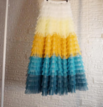 Yellow Blue Tiered Maxi Skirt Women Custom Plus Size Ruffled Maxi Skirt image 6