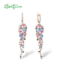 Silver Earrings For Women 925 Sterling Silver Pink Leaves Shiny Color Stones Dro - £98.78 GBP