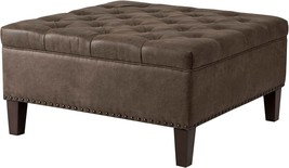 Madison Park Lindsey Cocktail Ottoman - Square Tufted, Faux Leather, Brown - £254.77 GBP