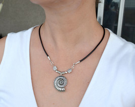 Leather Necklace, Spiral Shell Necklace, Silver Necklace, Celtic Symbol (324) - £13.43 GBP