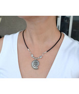 Leather Necklace, Spiral Shell Necklace, Silver Necklace, Celtic Symbol ... - £13.36 GBP