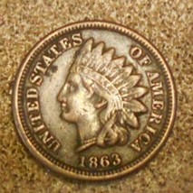 1863 Indian Head Penny #206, Rare Vintage Old Coin for Gifts or Collection - £38.28 GBP