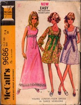 1960s Size 7 8 Bust 29 Teen Empire Waist Maxi Mini Dress McCalls 9686 Pattern - £5.58 GBP