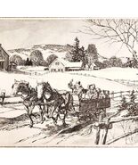 1960s Christmas Art Print Mounted Winter Horse Sleigh Ride Scene Ephemer... - €25,60 EUR
