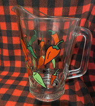 Vintage Clear Pitcher Glass With Red &amp; Green Chili Peppers Made in USA - 1990&#39;s - £18.40 GBP