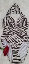 Tommy Bahama Women&#39;s Brown White Zebra One Piece Bathing Suit SZ 8 Wrap ... - $64.35