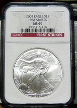 2004 Silver Eagle NGC MS69 FIRST STRIKES - £216.87 GBP