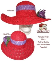 Kentucky Derby 87429 Red Hat Society Woven Paper Hat Purple Stripe + Flowers - £23.41 GBP