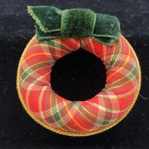 Vintage Avon Christmas Wreath Brooch Pin Red Fabric Plaid Green Velvet Bow Cloth - £6.14 GBP