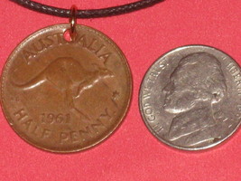 Old Vintage Copper Brown Australian Australia Kangaroo Coin Pendant Necklace - $9.89