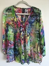 Colorful Sheer Chiffon Bright Floral Top Casual Studio Large USA - £24.46 GBP