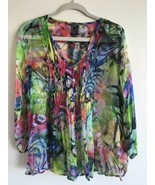 Colorful Sheer Chiffon Bright Floral Top Casual Studio Large USA - £24.10 GBP