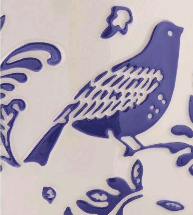 Pioneer Woman ~ MAZIE BIRD Pattern ~ 8" Scalloped Edge ~ Cobalt Blue Planter Item image 2