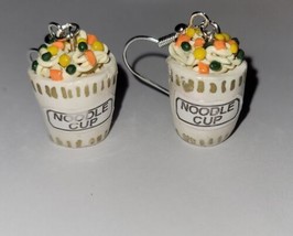 Noodle Cup Earrings Silver Wire Vegetables Soup Lunch Snack - £6.81 GBP