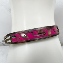 Vintage Mexico Silver Tone Abalone Shell Pink Inlay Hinge Bangle Bracelet - $24.74
