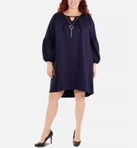 NY Collection Womens Plus 1X Eclipse Balloon Sleeve Dress With Necklace ... - £26.80 GBP