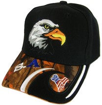 Usa American Bald Eagle Patriotic Adjustable Baseball Cap BLACK/ORANGE Camo - £11.95 GBP