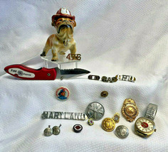 Mixed Fire Department Lot Of Pins Uniform Buttons Knife Bulldog Figure W... - £96.11 GBP