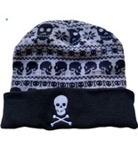 Skull and Cross Bones Cuffed Knit Beanie Hat Winter Ski Cap Toque New - £7.77 GBP
