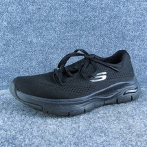 SKECHERS Air-Cooled Women Sneaker Shoes Black Fabric Lace Up Size 8 Medium - £19.57 GBP