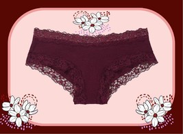 XS KIR Dk Red Wine Victoria&#39;s Secret Stretch Cotton Lace-Waist &amp;Leg Cheeky Panty - £8.64 GBP