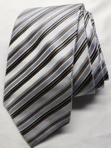 Geoffrey Beene Necktie Striped Handmade Silver Blue 100% Silk New - $15.43