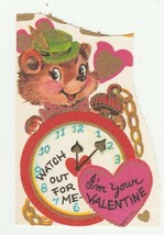 Vintage Valentine Card Bear and Pocket Watch Unused 1960&#39;s - £5.45 GBP