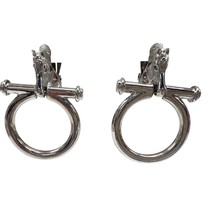 Vtg Signed Paolo Gucci Rare Horse Bit Hoop Signed Door Knocker Earrings Silver - £314.71 GBP