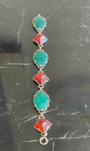 Vintage Chinese 14K Gold and Carved Jade and Carnelian Stones Bracelet * - £783.04 GBP