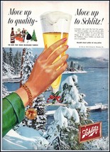 1958 Schlitz Beer PRINT AD Lady Holding Beer Christmas &amp; Snow Covered La... - $175.15 MXN
