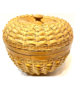 Vintage Round Woven Wicker Rattan Basket with Lid Light Brown 7 x 8 in - $20.37