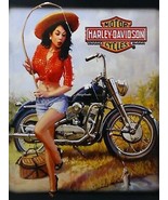 Gone Fishing Pin Up Harley Davidson Motorcycle Metal Sign - £23.50 GBP