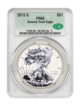2012-S $1 Silver Eagle CACG PR69 (Reverse Proof, 75th Anniversary) - £91.72 GBP