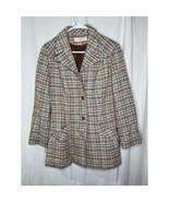 1970s Young Pendleton Wool Tan Rainbow Twee Plaid Academia Big Lapel Bla... - $89.07 CAD