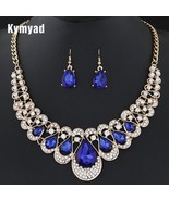 African Beads Gold Color Bridal Crystal Pendant Necklace Earrings Set - £13.33 GBP