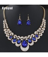 African Beads Gold Color Bridal Crystal Pendant Necklace Earrings Set - $16.95