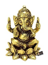 Brass Ganesha On Lotus Showpiece Lord Ganesh Ji Ganpati Bappa Morya , Free Ship - £27.45 GBP