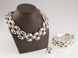 Sterling Silver Italy M Link Bold Necklace, Bracelet, and Ring Set - £1,909.64 GBP
