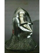 Custom SCA HNB 16 Gauge Steel Medieval Pig Face Bascinet Helmet w Aventail - £139.73 GBP