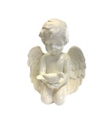 Angel Cherub Figure Kneeling Holding Bird Wings 6.5in Tall Off White Sig... - £42.03 GBP