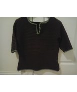 SALE - Handmade sweater crocheted Brown/green trim merino wool/acrylic s... - $21.00