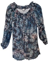 New Alberto Makali Chiffon Blue Batik Butterfly Print Peasant Top Tunic Light - £11.84 GBP