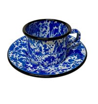 Vintage Enamel Ware Demitasse Cup and Saucer Blue White CGS Internationa... - €6,78 EUR
