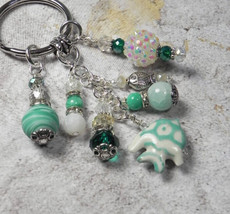 Fish Beach Theme Crystal Glass Beaded Handmade Keychain Split Key Ring Green - £14.69 GBP