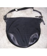 COACH Black Canvas + Leather Signature Shoulder Hobo Handbag Purse - £50.31 GBP