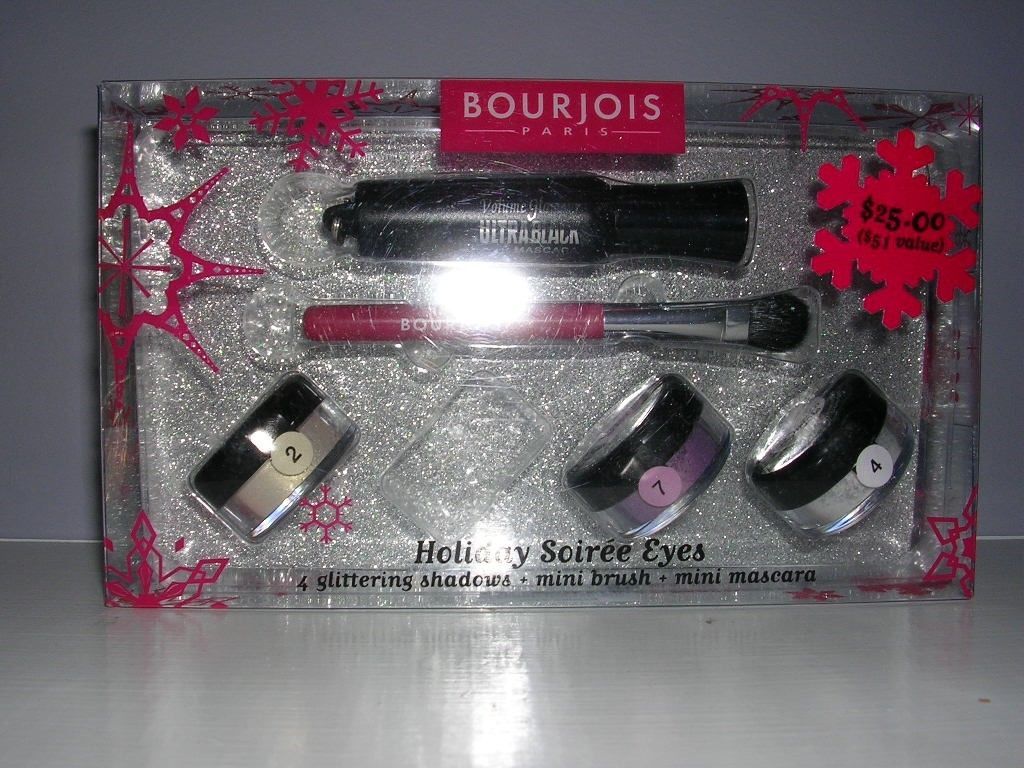 Bourjois Holiday Soiree Eyes 3 Glittering Shadows Mini Brush & Black Mascara NIB - $11.88